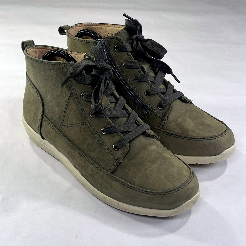 Vionic Shawna Ankle Boots Womens 9‎ Olive Leather Weather Resistant Zip Lace